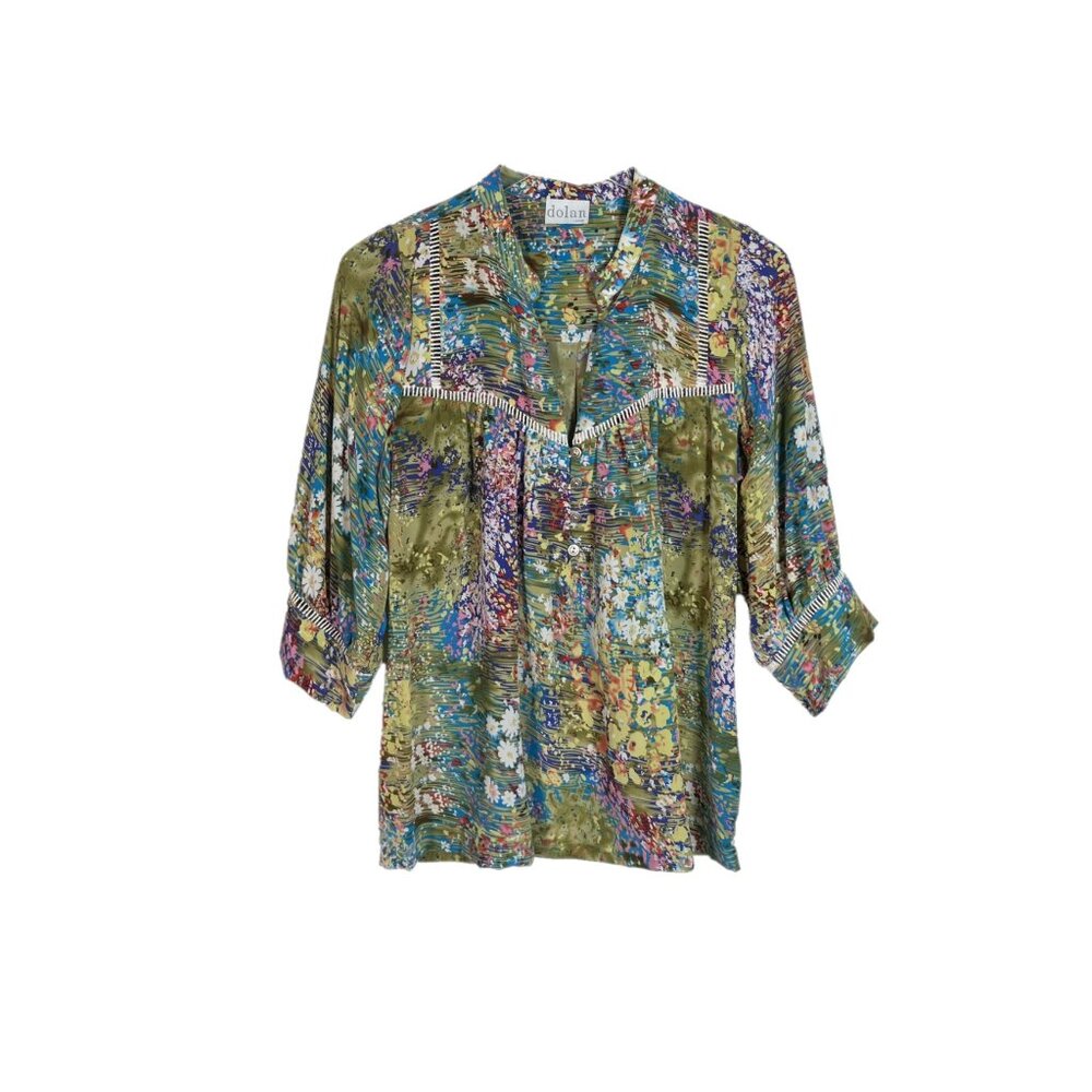 Anthropologie Multicolor Floral Patchwork Blouse - Green, Blue, Purple - Picture 6 of 6